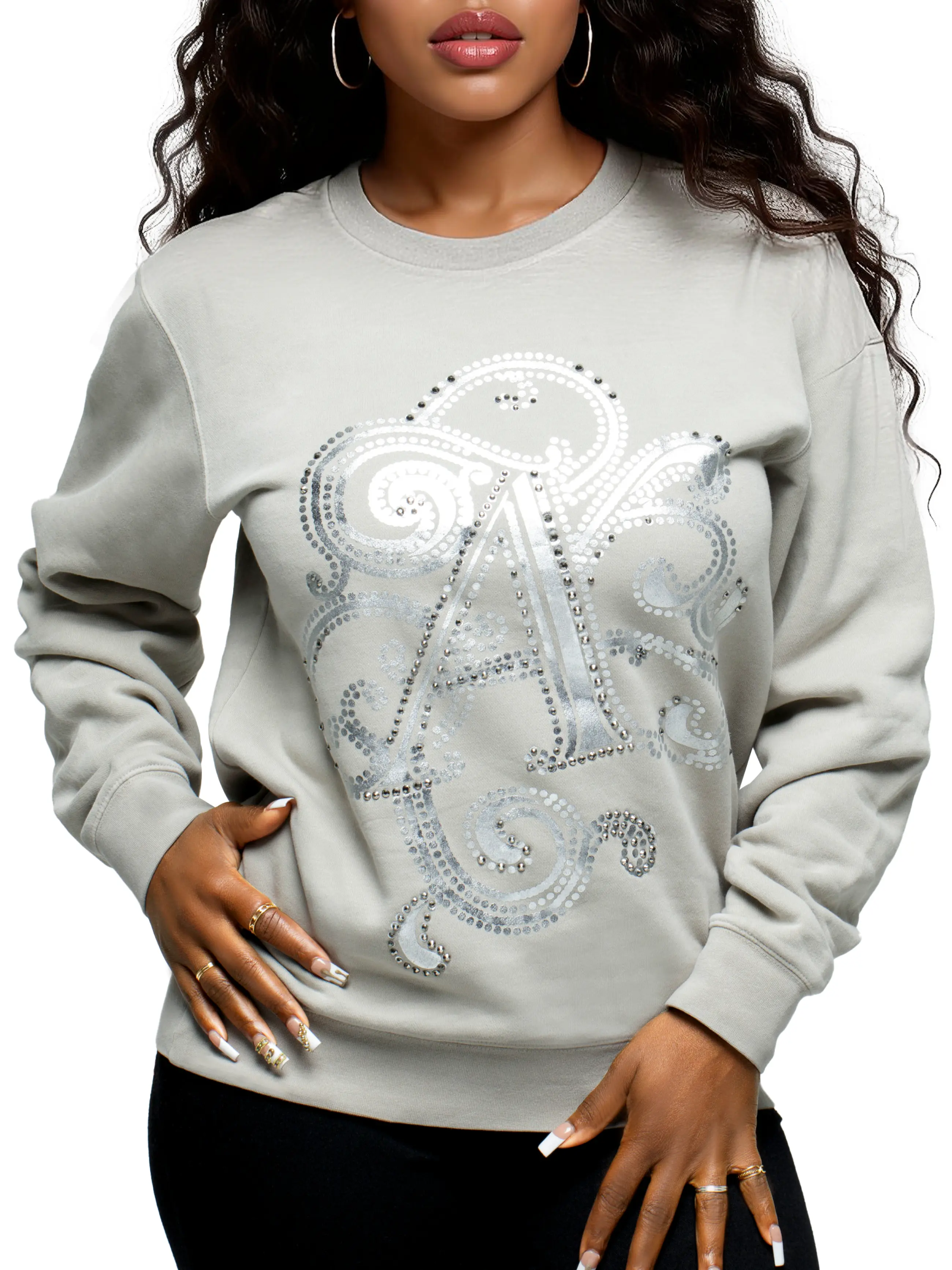 "A" Crew Sweatshirt - Silver - Image 5