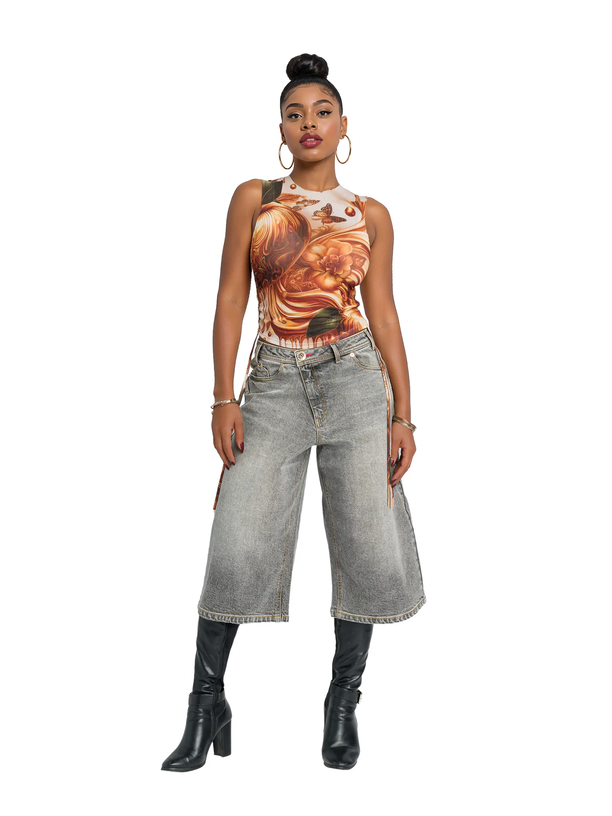 Asymmetric Wide Leg Jort - Slate Wash - Image 2