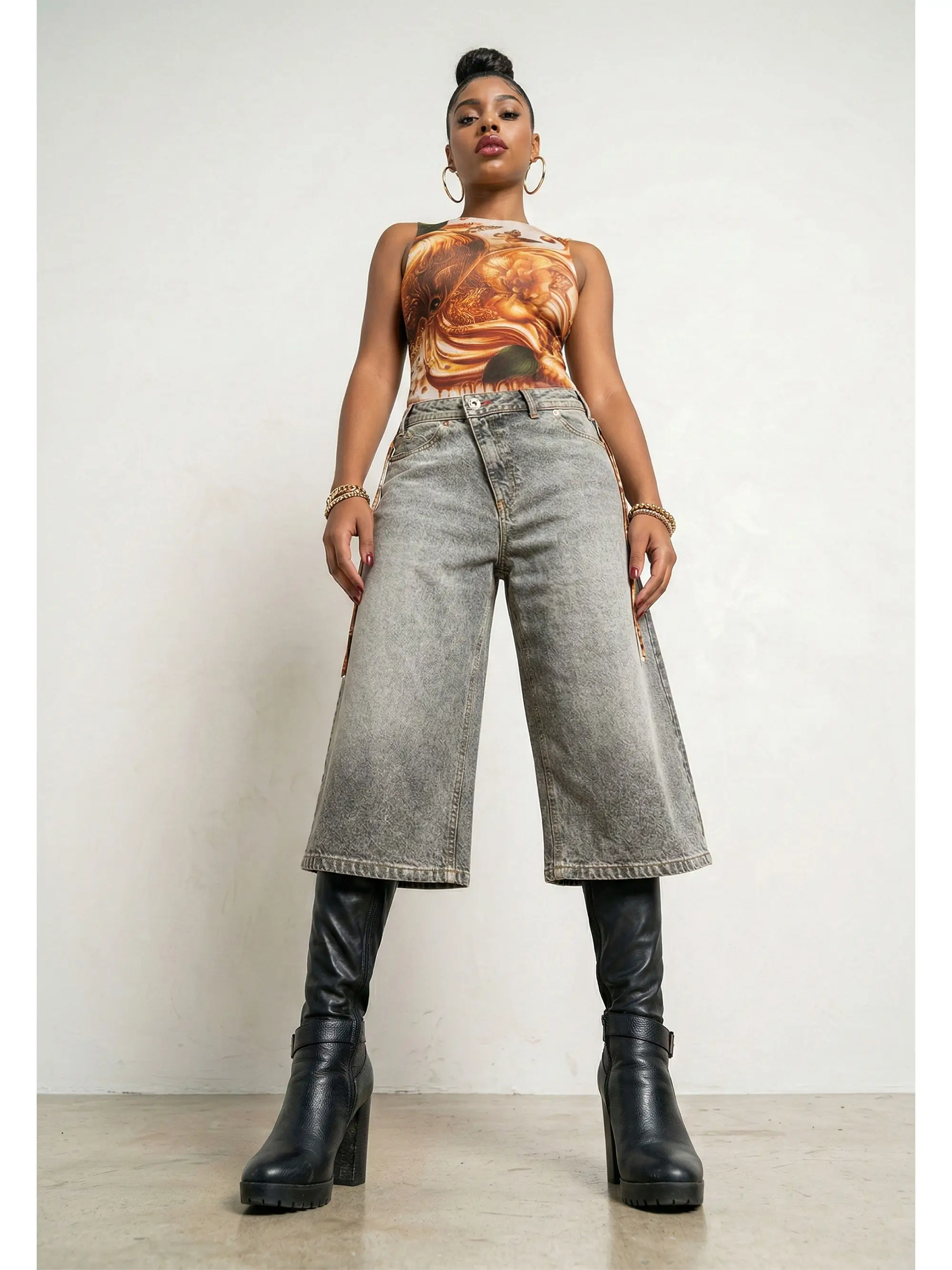 Asymmetric Wide Leg Jort - Slate Wash - Image 4