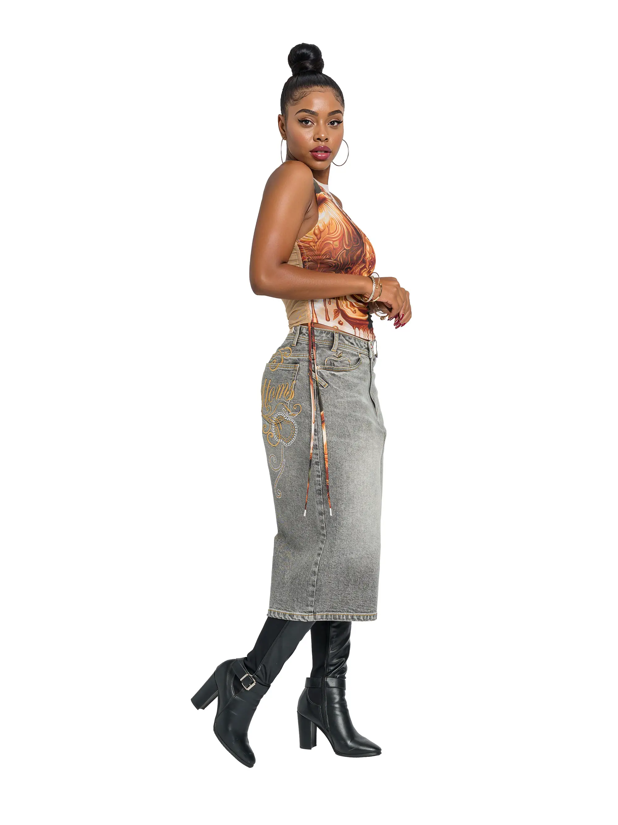 Asymmetric Wide Leg Jort - Slate Wash - Image 6
