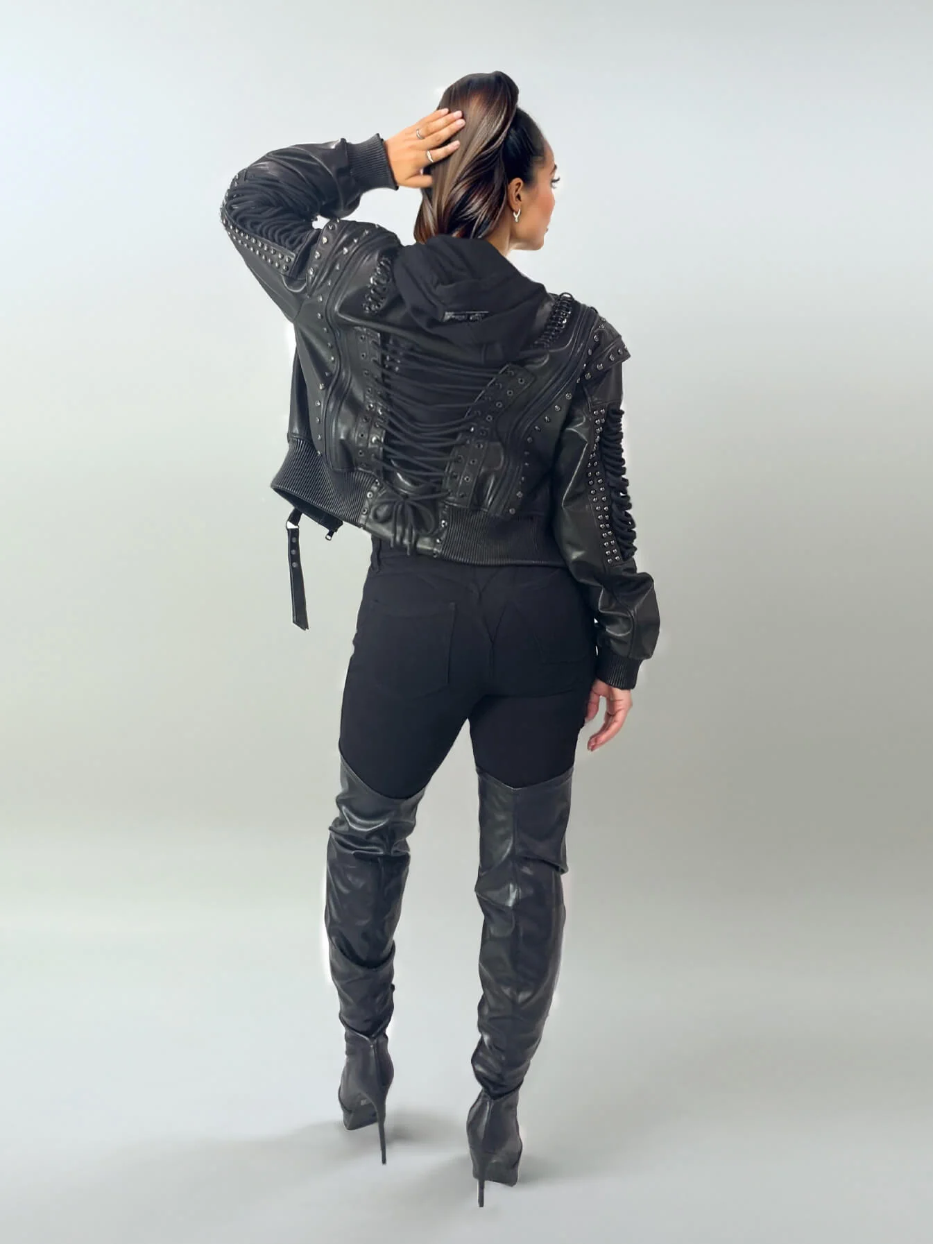 Lace Up Leather Bomber Jacket - Image 3