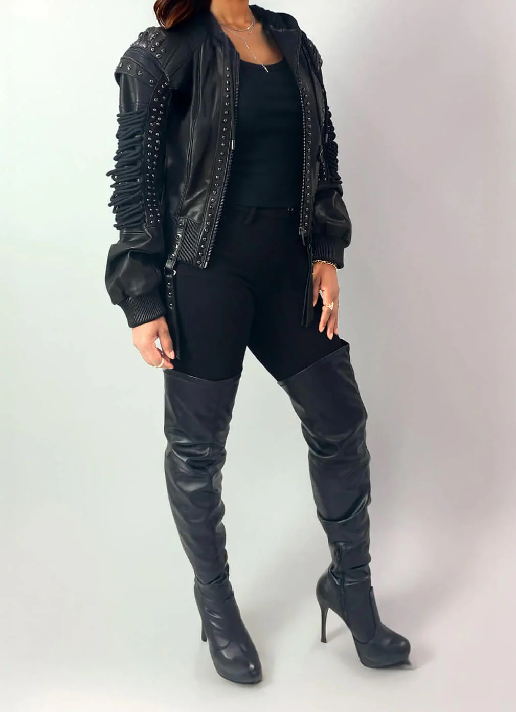 Lace Up Leather Bomber Jacket - Image 5