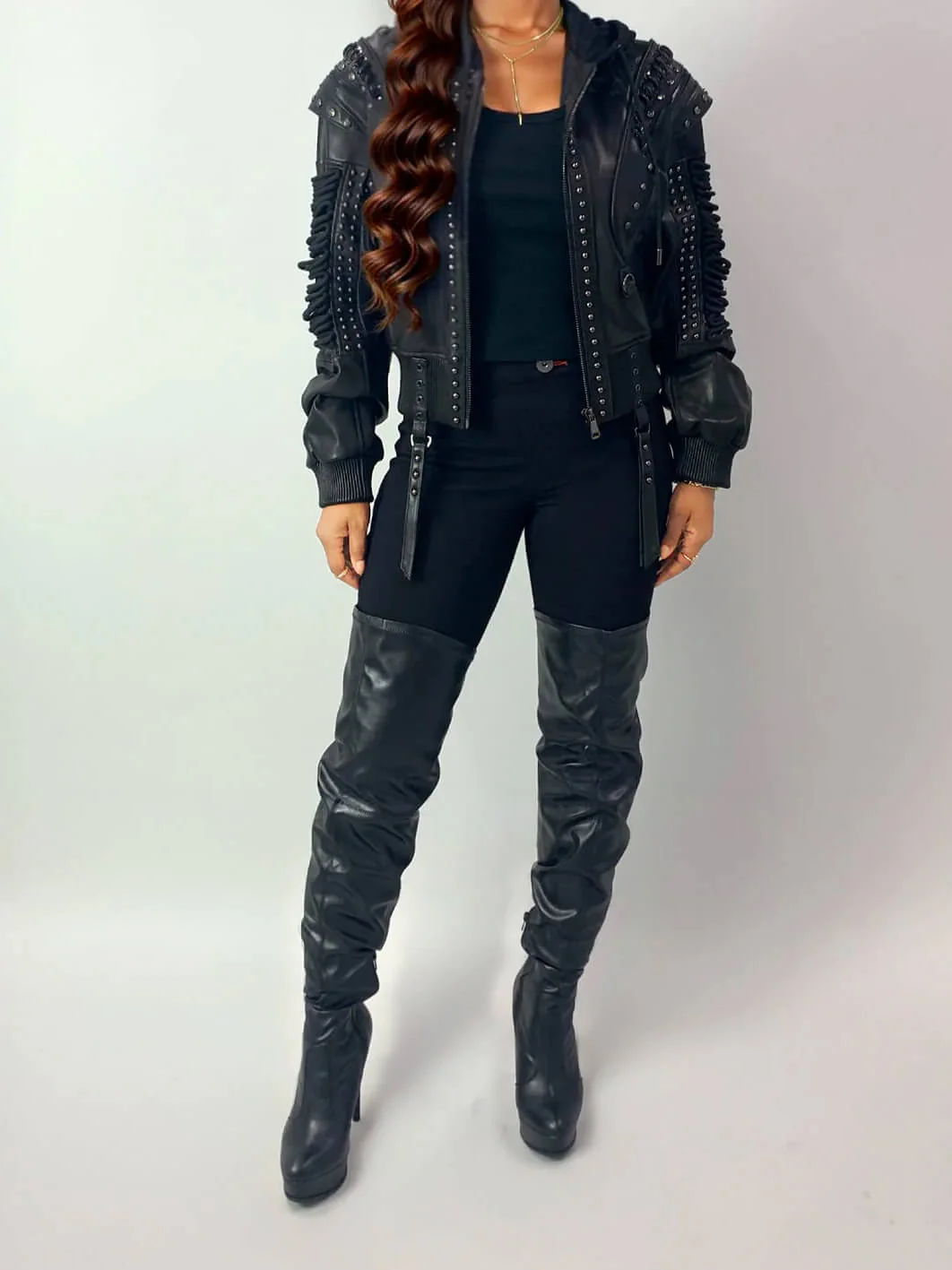 Lace Up Leather Bomber Jacket - Image 6