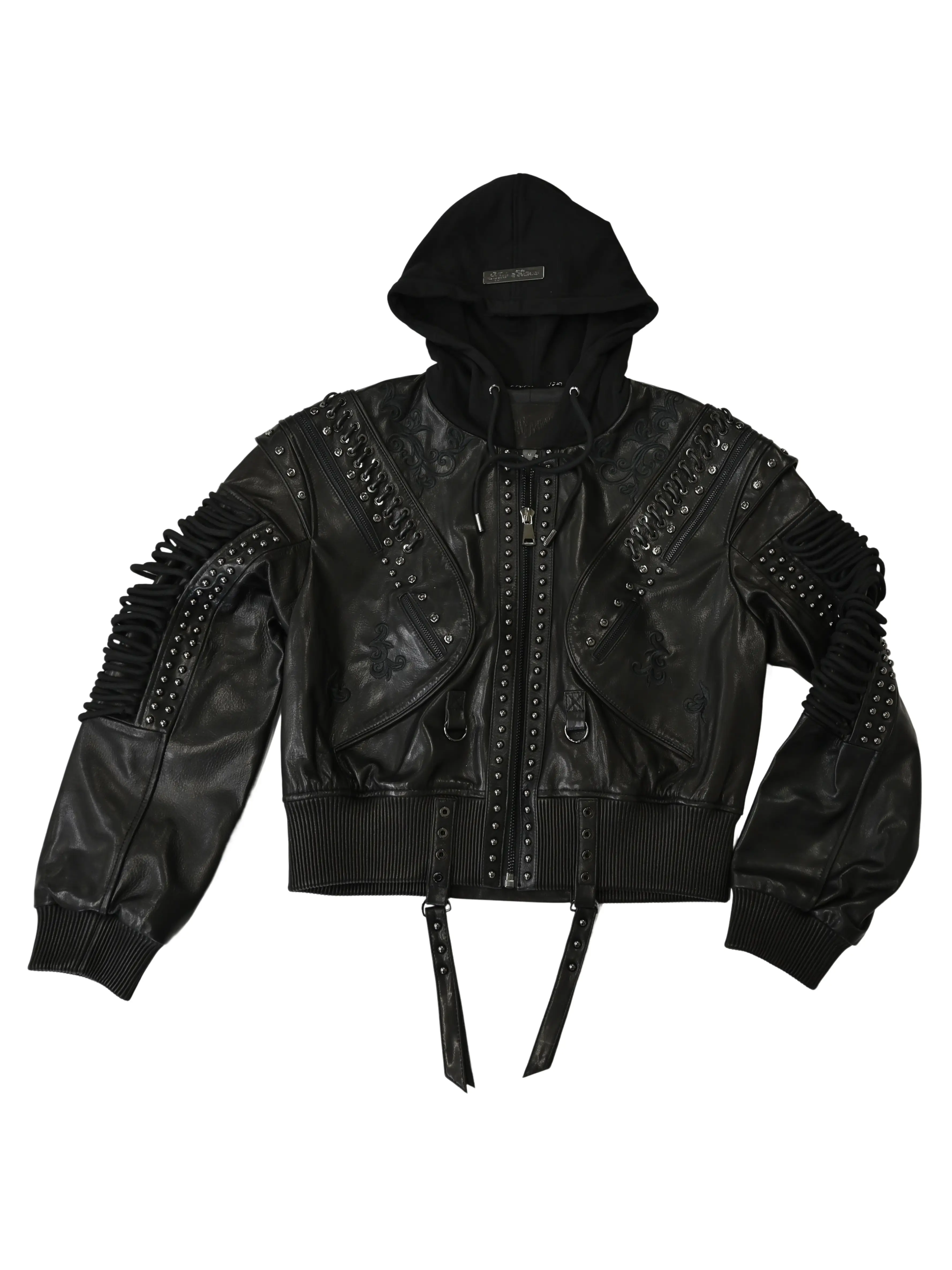 Lace Up Leather Bomber Jacket - Image 7