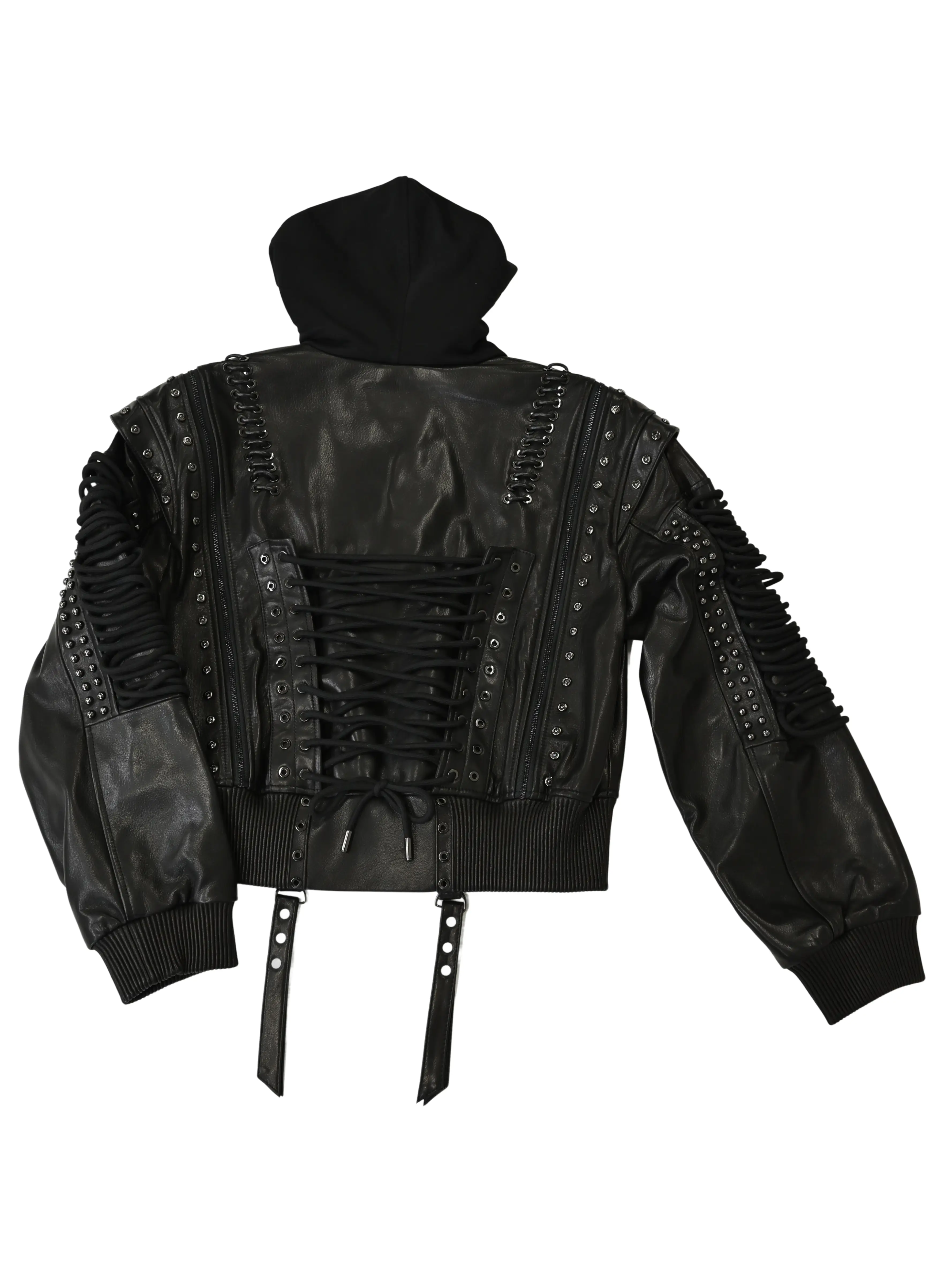 Lace Up Leather Bomber Jacket - Image 8