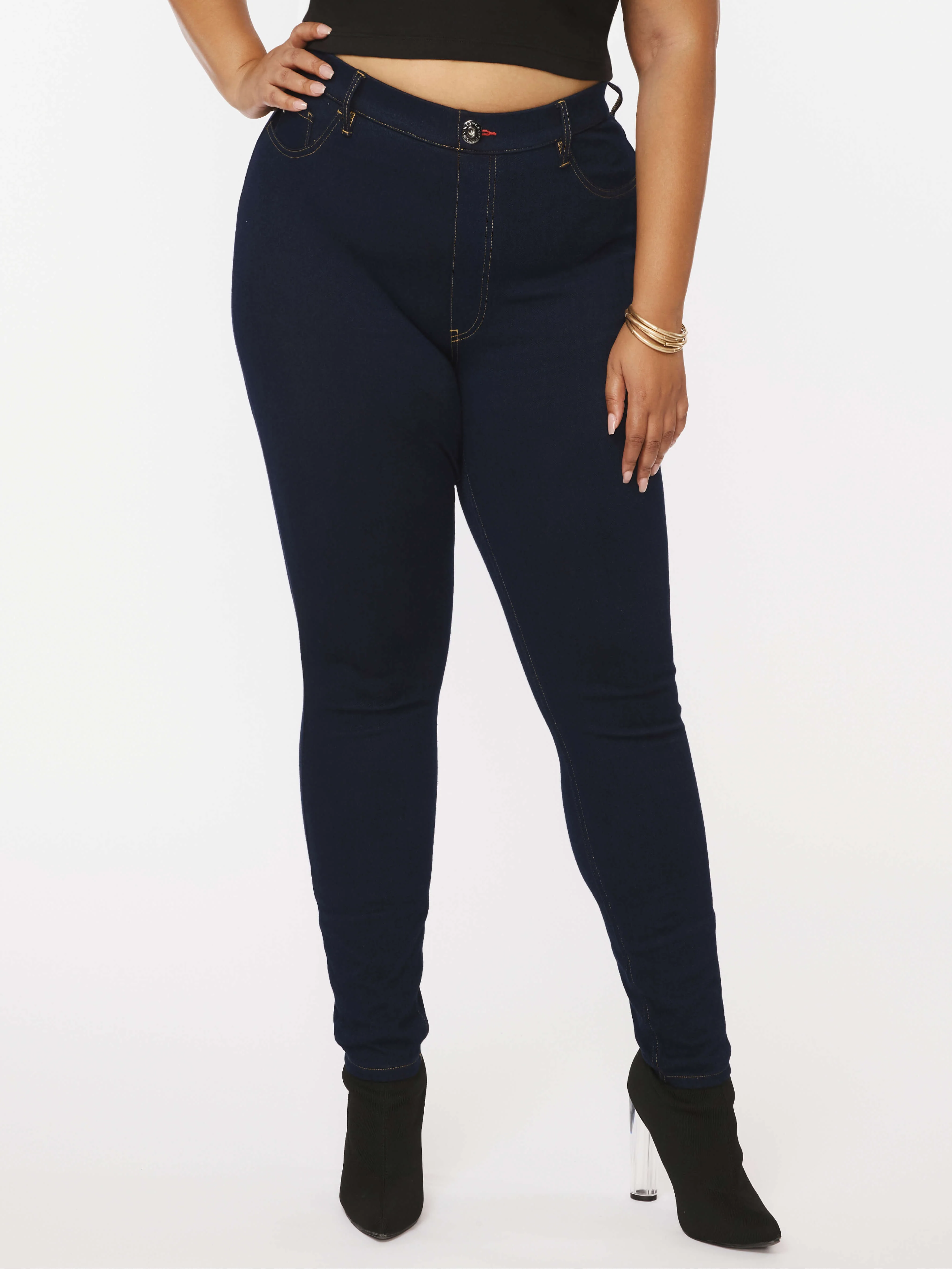 Peel-Off Pull-On Jeggings - Dark Wash - Image 5