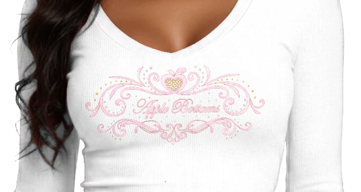 V-Neck Long Sleeve Ribbed Top - White - Image 4