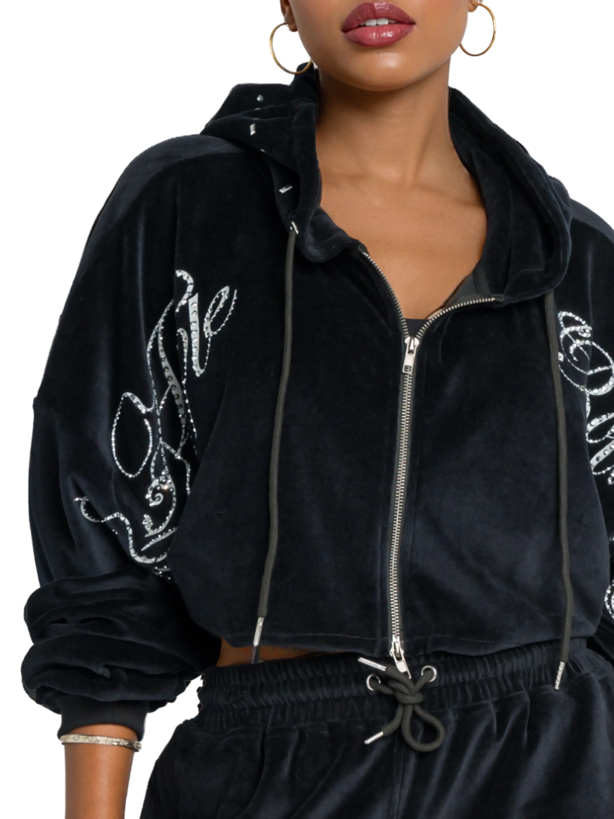 Velour Crop Track Jacket - Black - Image 5